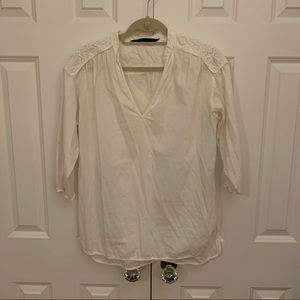 White Cotton Shirt with Appliqué Shoulder Detail